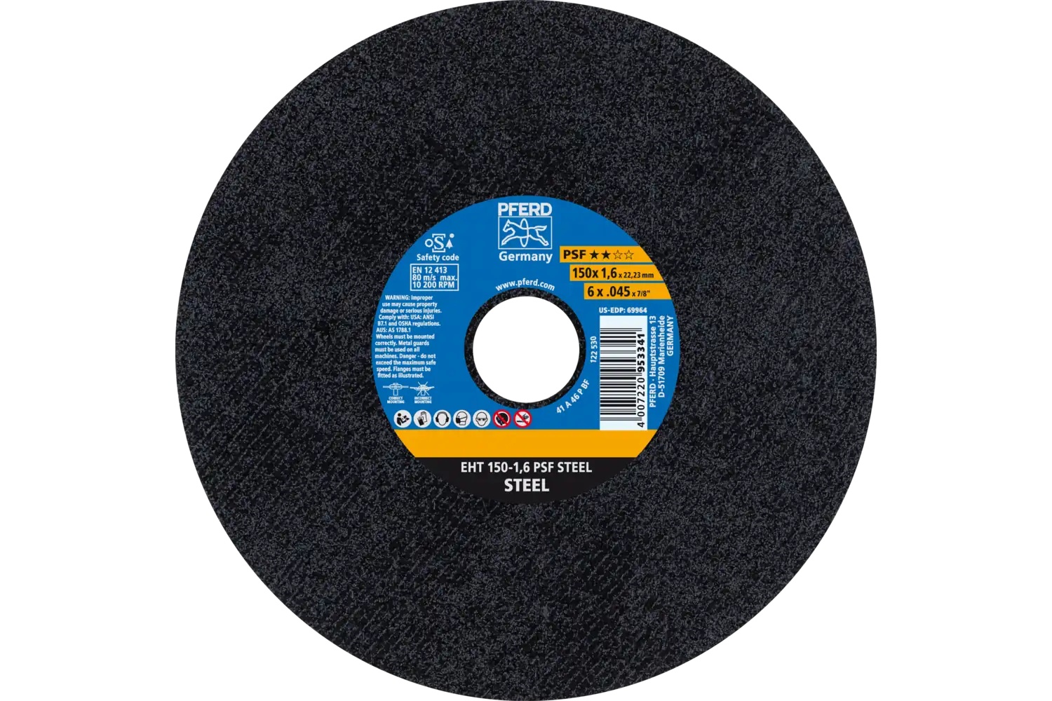 Picture of Pferd Cut-Off Wheel, 6" X .045 X 7/8, Psf Steel, T1, Aluminum Oxide